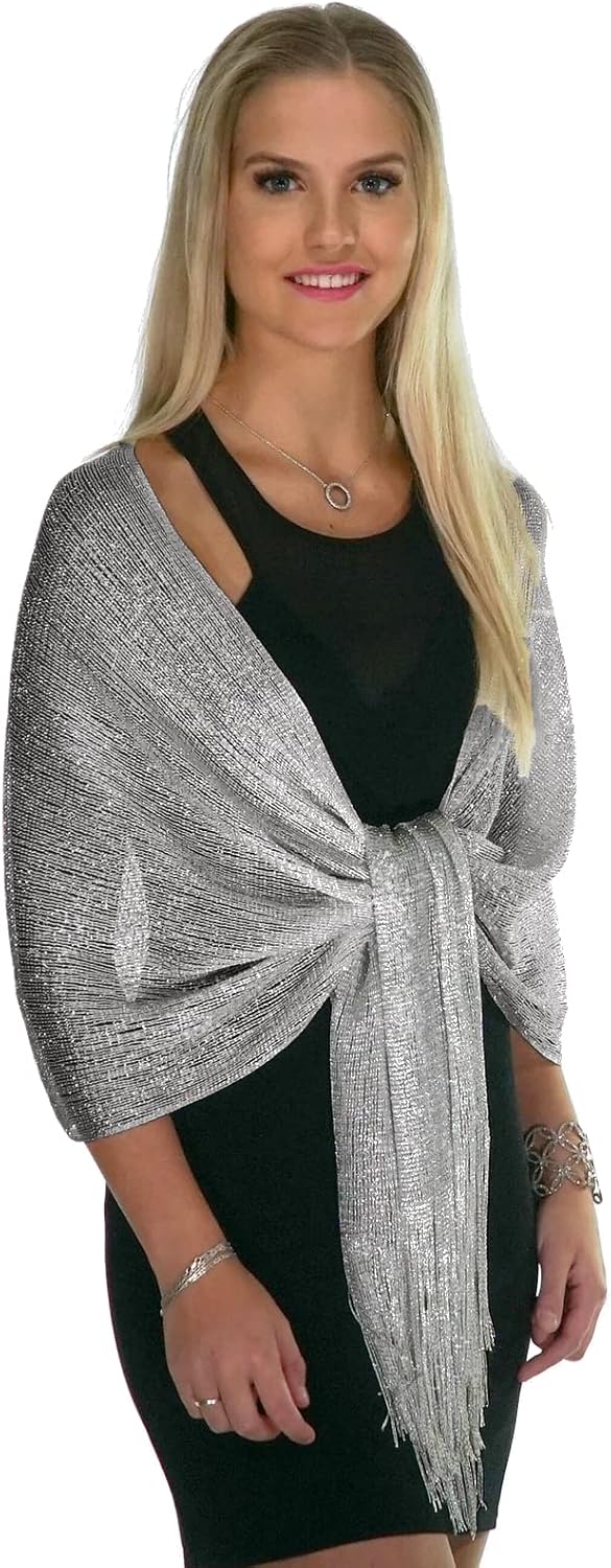 Sheer Glitter Sparkle Shawl Wrap Fringe Prom Weddings Evening Scarfs for Women V1259-DP01-A-4025