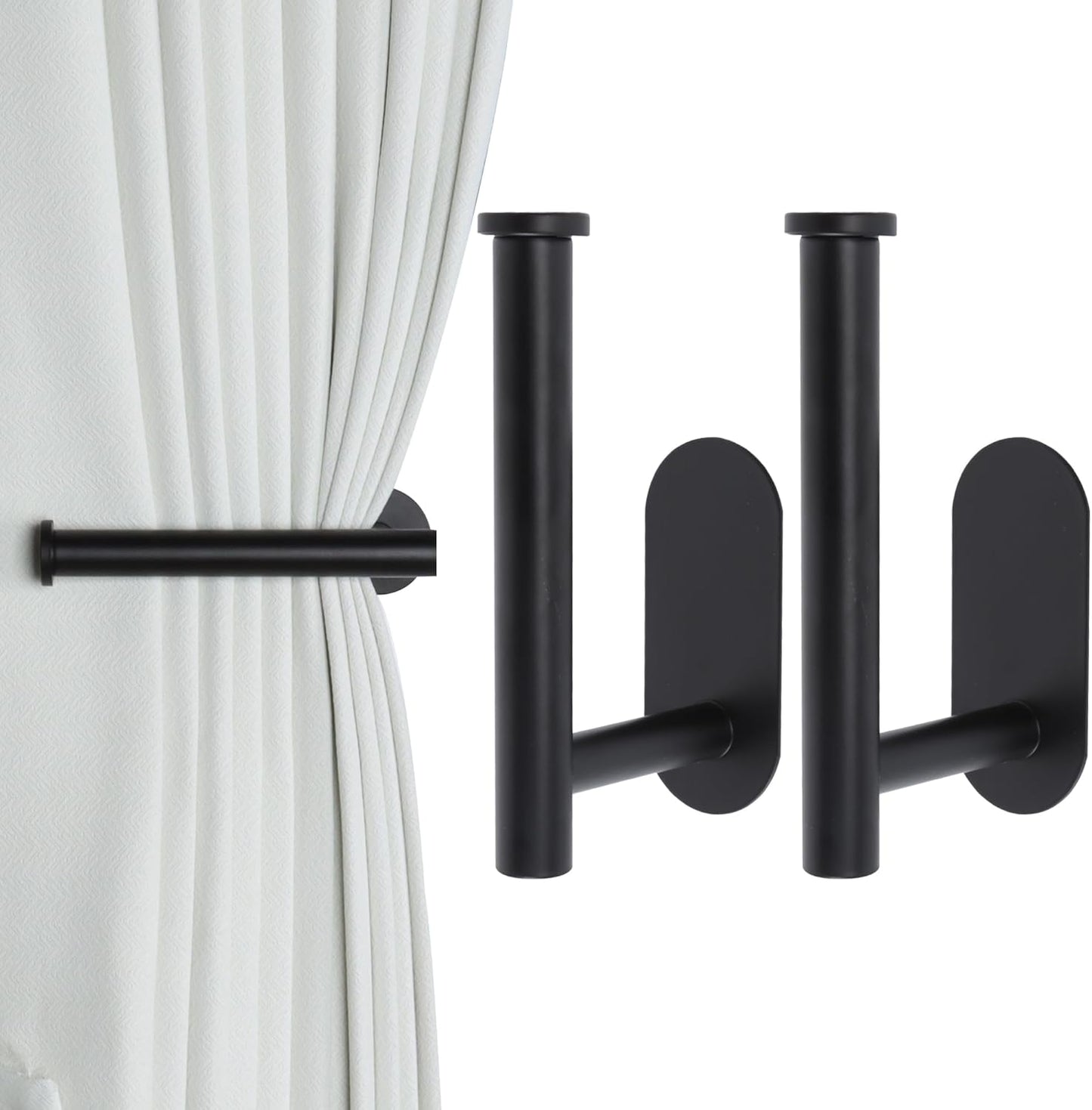 2 Pack Adhesive Curtain Holdbacks - No Drill Curtain Tie Backs & Pull Backs Curtain Holders for Drapes (2, V1259-DP01-A-4038