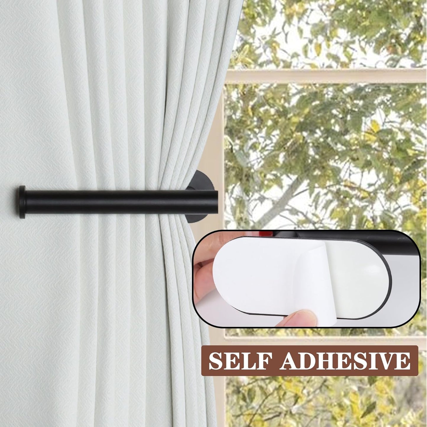 2 Pack Adhesive Curtain Holdbacks - No Drill Curtain Tie Backs & Pull Backs Curtain Holders for Drapes (2, V1259-DP01-A-4038