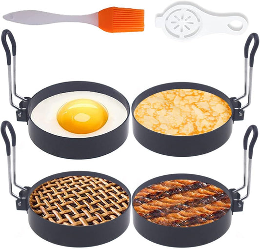 Egg Ring, 4 Packs Upgrade Large 4" Stainless Steel Non-stick Rings for Griddle Frying, Round Cooker for V1259-DP01-A-4041