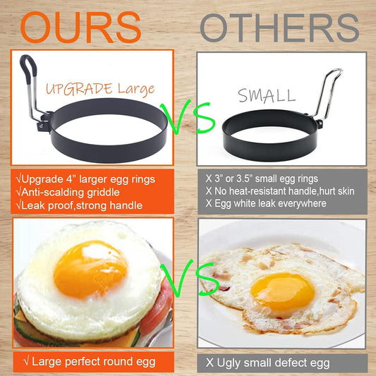 Egg Ring, 4 Packs Upgrade Large 4" Stainless Steel Non-stick Rings for Griddle Frying, Round Cooker for V1259-DP01-A-4041