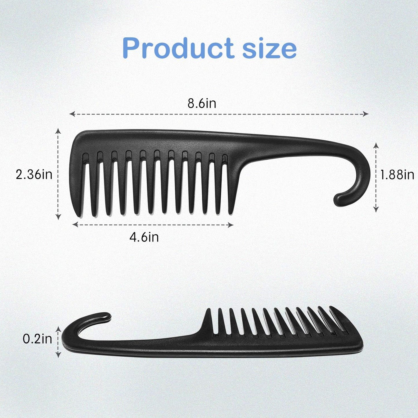 Wide Tooth Comb Shower Comb With Hook, Good for Curly Hair Wet Dry, Premium Tangle Free Combs Black. V1259-DP01-A-4045