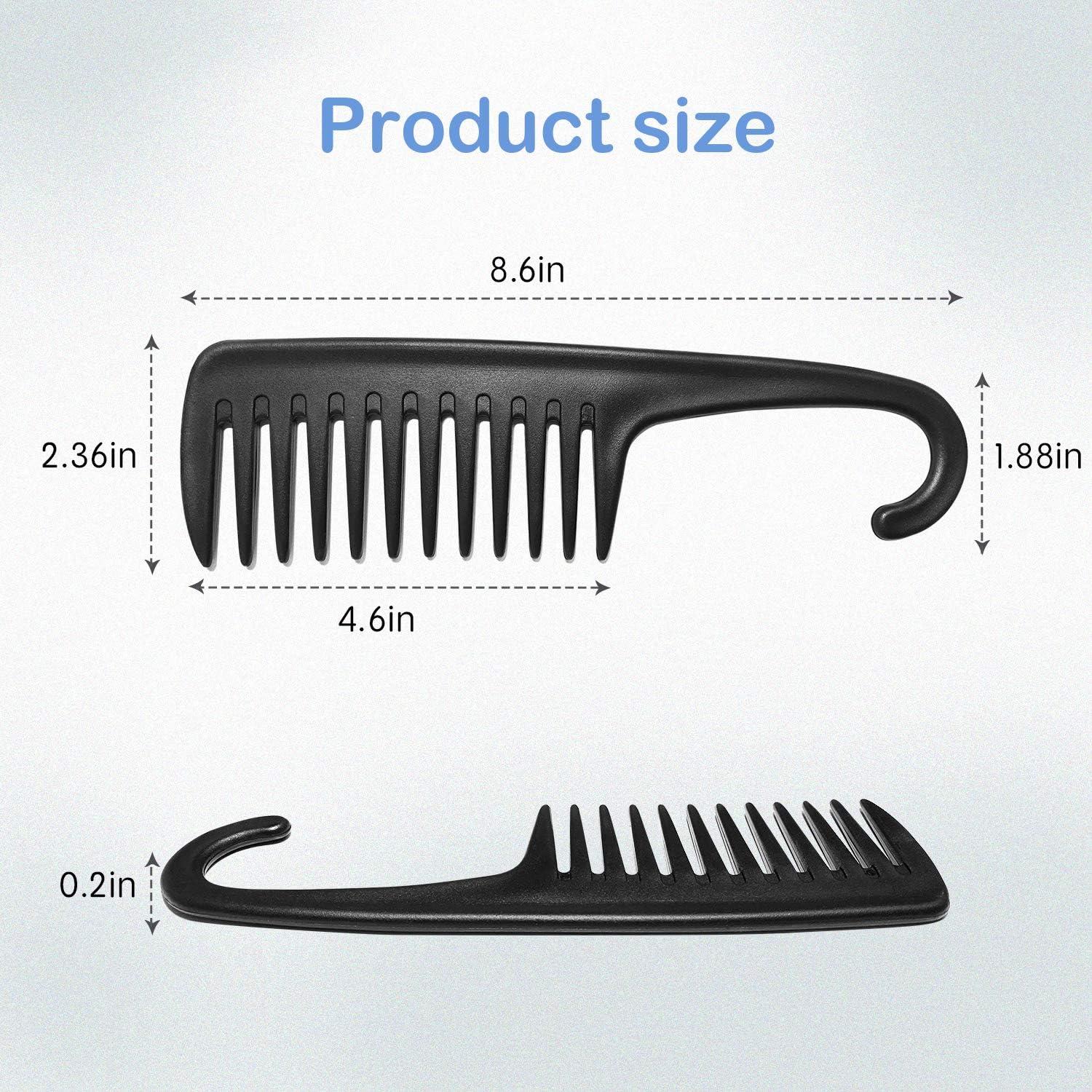 Wide Tooth Comb Shower Comb With Hook, Good for Curly Hair Wet Dry, Premium Tangle Free Combs Black. V1259-DP01-A-4045