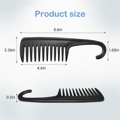 Wide Tooth Comb Shower Comb With Hook, Good for Curly Hair Wet Dry, Premium Tangle Free Combs Black. V1259-DP01-A-4045