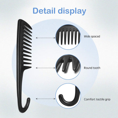Wide Tooth Comb Shower Comb With Hook, Good for Curly Hair Wet Dry, Premium Tangle Free Combs Black. V1259-DP01-A-4045