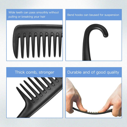 Wide Tooth Comb Shower Comb With Hook, Good for Curly Hair Wet Dry, Premium Tangle Free Combs Black. V1259-DP01-A-4045