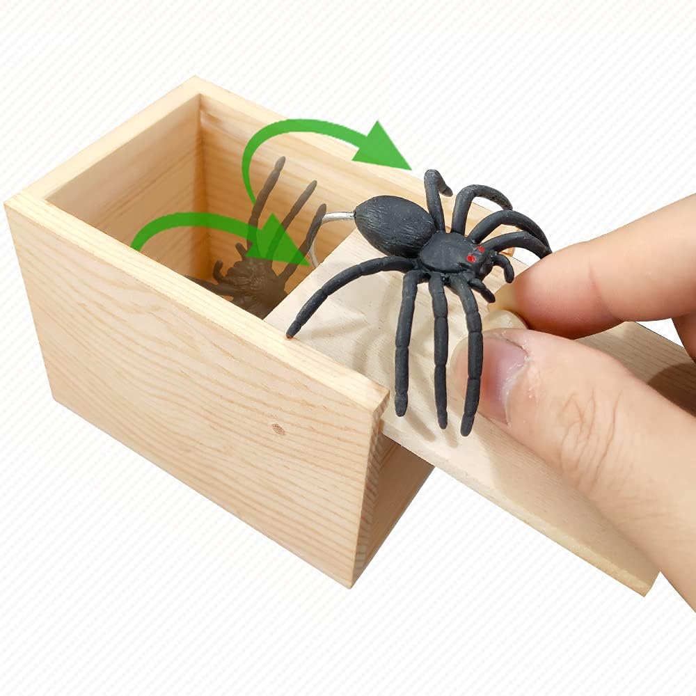 Fun Happy Joke Boxes Rubber Spider Prank Happy Box, Handcrafted Wooden Spider Box,C21-1 V1259-DP01-A-4047