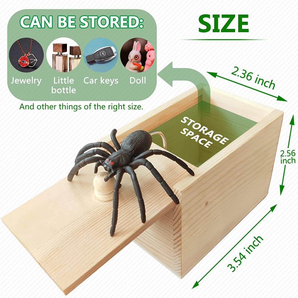 Fun Happy Joke Boxes Rubber Spider Prank Happy Box, Handcrafted Wooden Spider Box,C21-1 V1259-DP01-A-4047
