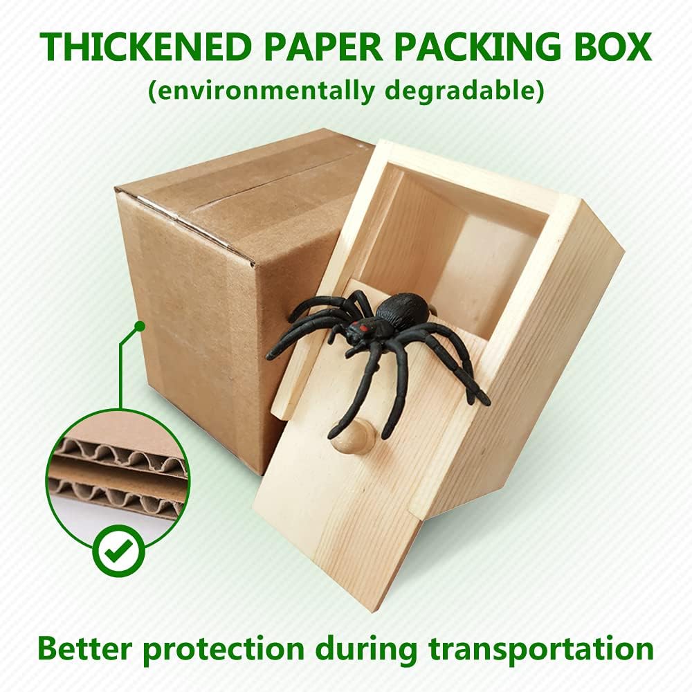 Fun Happy Joke Boxes Rubber Spider Prank Happy Box, Handcrafted Wooden Spider Box,C21-1 V1259-DP01-A-4047
