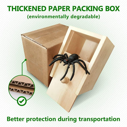 Fun Happy Joke Boxes Rubber Spider Prank Happy Box, Handcrafted Wooden Spider Box,C21-1 V1259-DP01-A-4047