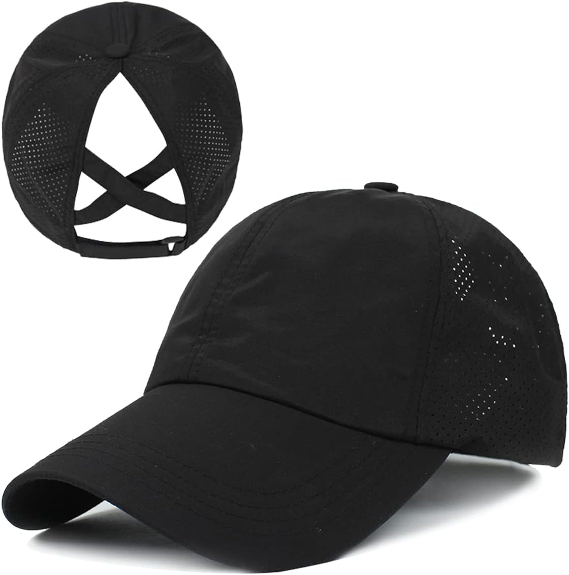 Womens Criss Cross Ponytail Baseball Cap Adjustable Messy Bun Mesh Quick Drying Hat V1259-DP01-A-4052