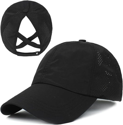 Womens Criss Cross Ponytail Baseball Cap Adjustable Messy Bun Mesh Quick Drying Hat V1259-DP01-A-4052