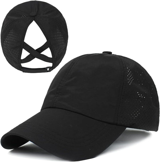 Womens Criss Cross Ponytail Baseball Cap Adjustable Messy Bun Mesh Quick Drying Hat V1259-DP01-A-4052