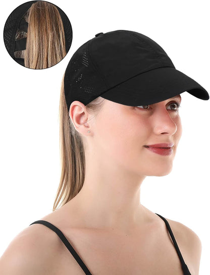 Womens Criss Cross Ponytail Baseball Cap Adjustable Messy Bun Mesh Quick Drying Hat V1259-DP01-A-4052