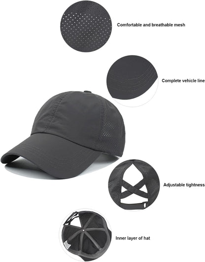 Womens Criss Cross Ponytail Baseball Cap Adjustable Messy Bun Mesh Quick Drying Hat V1259-DP01-A-4052