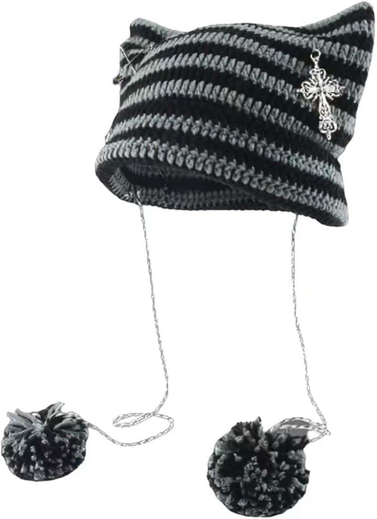 Grunge Beanies Crochet Knitted Hats for Women Girls Fox Cat Ear Goth Emo Alt Y2K Accessories Grunge Clothes V1259-DP01-A-4058