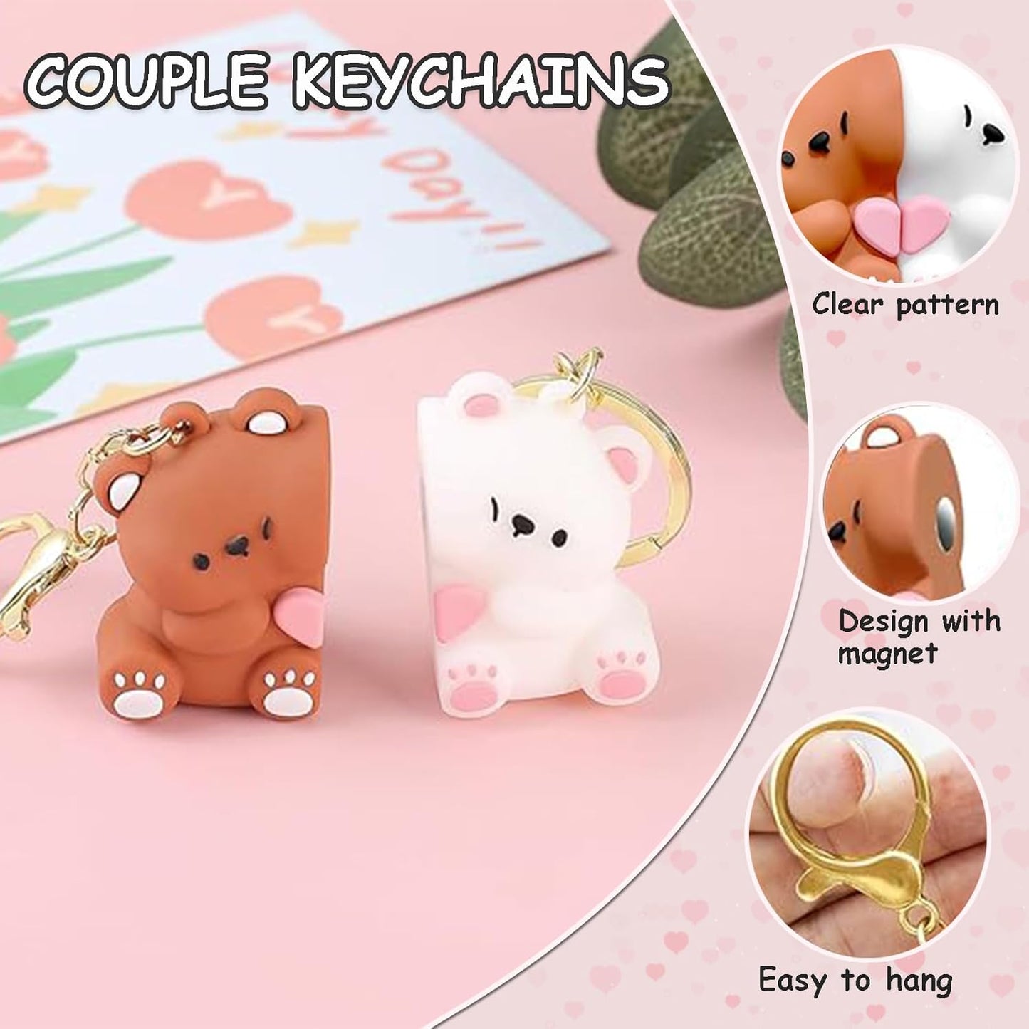 Couple's Bear Magnetic Keychain Charm, Cute Bear Keychain Set for Couples Matching Keychain V1259-DP01-A-4059