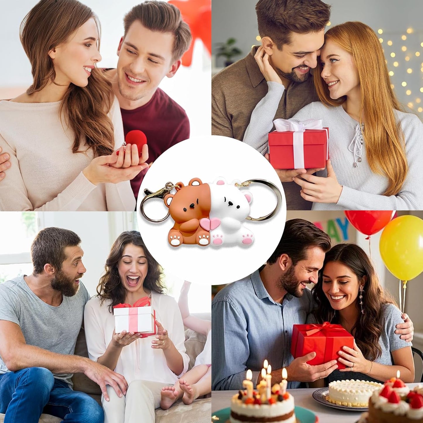 Couple's Bear Magnetic Keychain Charm, Cute Bear Keychain Set for Couples Matching Keychain V1259-DP01-A-4059