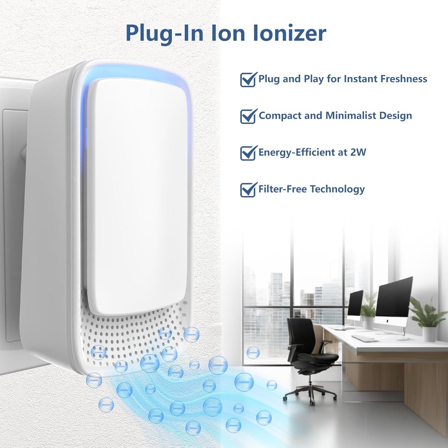 2 Pack Plug-In Negative Ion Ionizer for Home, Office, Kitchen, Bedroom, Bathroom - Filterless, Quiet V1259-DP01-A-4064