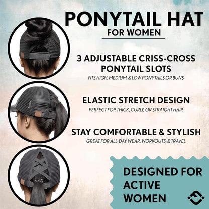 Criss Cross Hat Womens Baseball Cap Distressed Ponytail Messy Bun Trucker Ponycap V1259-DP01-A-4065
