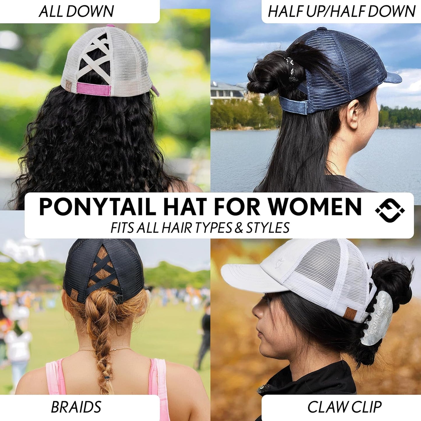 Criss Cross Hat Womens Baseball Cap Distressed Ponytail Messy Bun Trucker Ponycap V1259-DP01-A-4065