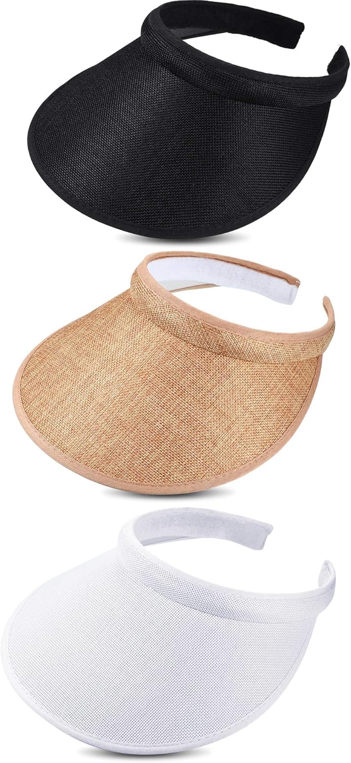 3 Pieces Sun Visor Hats Summer Wide Brim Clip on Beach Adjustable Large Brim Cap Golf Hat for Women V1259-DP01-A-4067