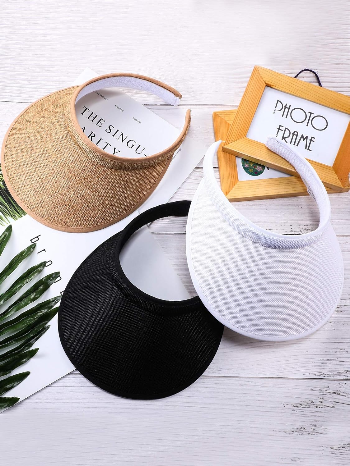 3 Pieces Sun Visor Hats Summer Wide Brim Clip on Beach Adjustable Large Brim Cap Golf Hat for Women V1259-DP01-A-4067