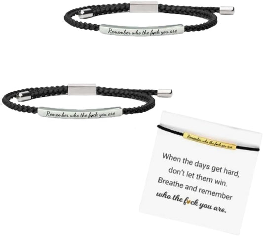 Remember Who the Fuck You Are Bracelet, Black, Unisex, Adult, Inspirational, Stainless Steel, Braided Chain, V1259-DP01-A-4071