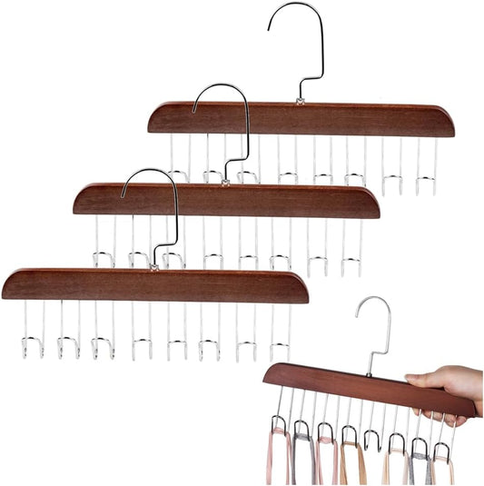 4 Pack Tank Top Bra Hanger, Wood Tie and Belt Hanger, Anti Slip Multi Hook Coat Rack, Hanging Closet V1259-DP01-A-4073