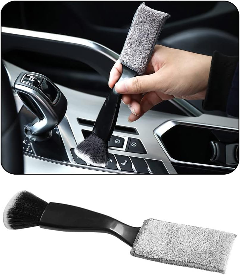Double Head Brush for Car Cleaning, Detailing Interior and Exterior - Soft Bristles (Black, 1 Pack) V1259-DP01-A-4079