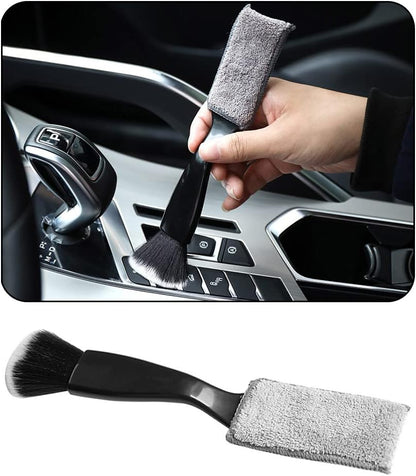 Double Head Brush for Car Cleaning, Detailing Interior and Exterior - Soft Bristles (Black, 1 Pack) V1259-DP01-A-4079