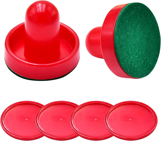 Mini Air Hockey Set - 2 Red Pushers and 4 Red Pucks (60mm) - Great Goal Handles and Paddles Replacement V1259-DP01-A-4082