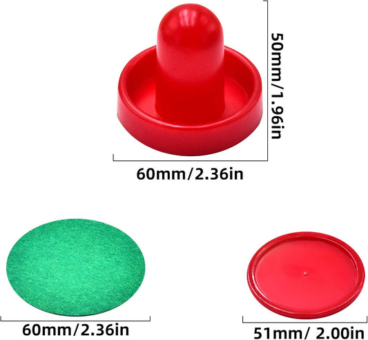 Mini Air Hockey Set - 2 Red Pushers and 4 Red Pucks (60mm) - Great Goal Handles and Paddles Replacement V1259-DP01-A-4082