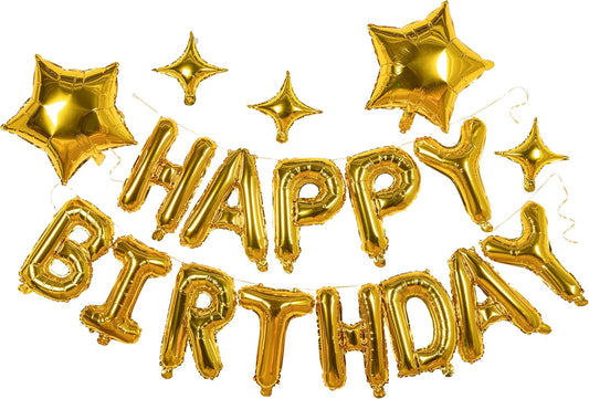 23pcs Birthday Balloons Banner, 3D Gold Premium Mylar Foil Ecofriendly Letter Happy Birthday Banner with 5pcs V1259-DP01-A-4083