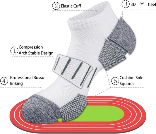 Men's Athletic Ankle Socks Moisture Wicking Cushion Sports Running Low Cut Sock (8 Pairs) V1259-DP01-A-4084