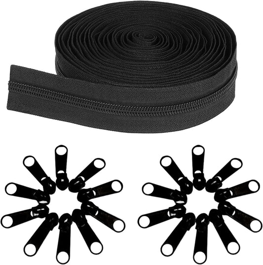 10 Yards 360 Inches Bulk Zippers,9 Meters #3 Zipper for Sewing,Black Nylon Coil Zippers by The Yards with V1259-DP01-A-4088