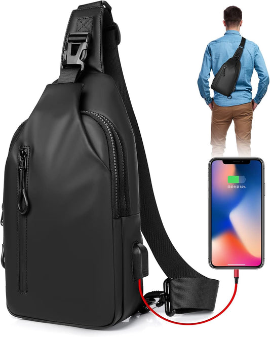 Small Crossbody Sling Backpack Casual Chest Daypack with USB Charger Port Waterproof Outdoor Chest Sling Bag V1259-DP01-A-4090