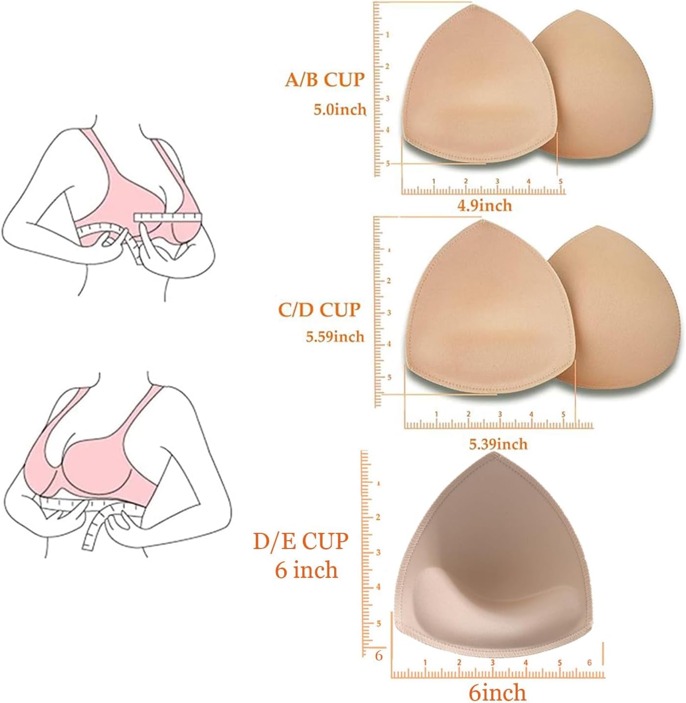 5 Pairs Bra Pads Inserts,Removable, Air Cotton,Foam Sponge,Breathable (Beige#, A/B CUP) V1259-DP01-A-4091