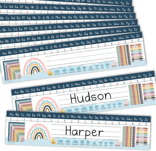Student Desk Name Tags for Classroom- Waterproof Boho Desk Reference Nameplates- Traditional Manuscript Place V1259-DP01-A-4093