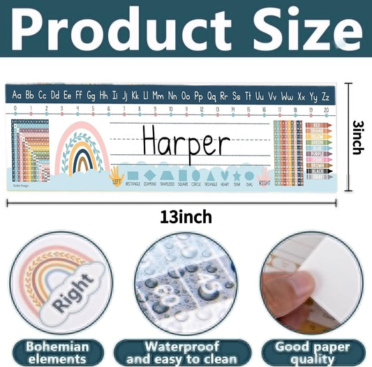 Student Desk Name Tags for Classroom- Waterproof Boho Desk Reference Nameplates- Traditional Manuscript Place V1259-DP01-A-4093