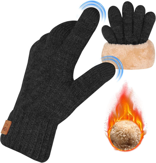 Winter Thermal Gloves Men Women, Thick Knited Touch Screen Gloves Warm Fleece Lined Gloves for Driving Running V1259-DP01-A-4095