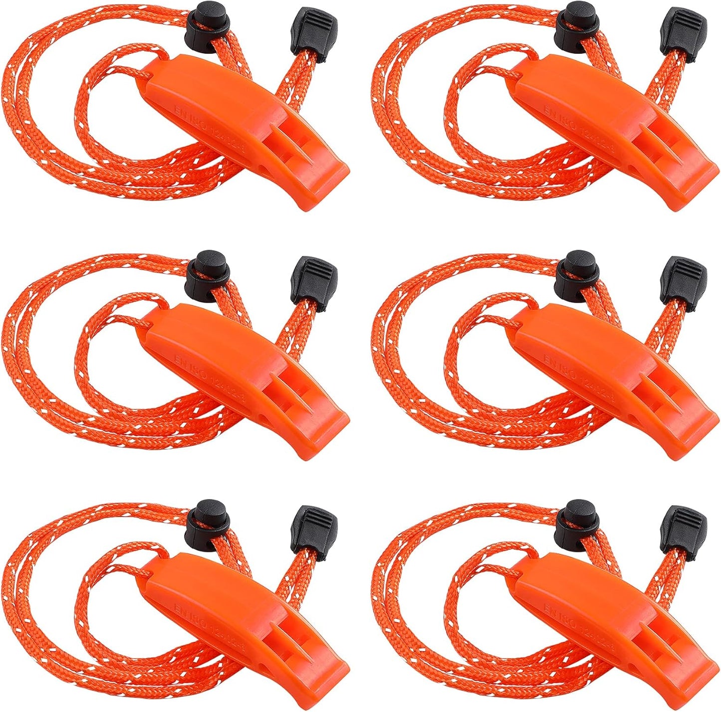 6PCS Safety Survival Whistles with Adjustable Reflective Lanyard Emergency Plastic Whistle Marine Whistle V1259-DP01-A-4101