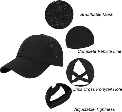 Quick Drying Ponytail Hat for Women Criss Cross Adjustable Baseball Cap UV Protection Sun Hats V1259-DP01-A-4104