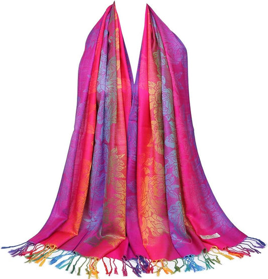 Colorful flowers Jacquard cotton pashmina Women Wrap Shawl tassels Scarves V1259-DP01-A-4105