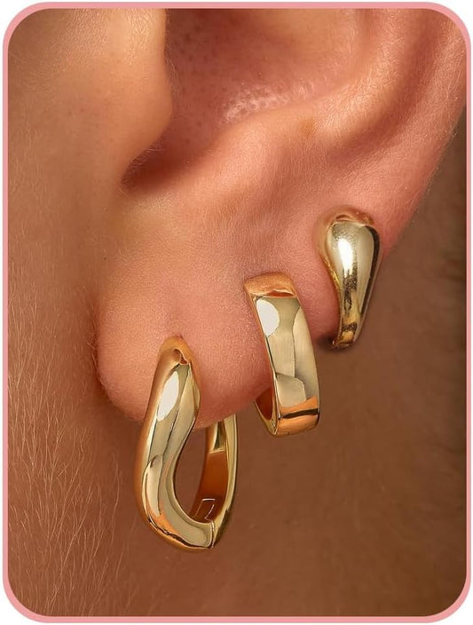 Gold Hoop Earrings for Women Trendy Dainty Wavy Gold Huggie Earrings,14k Gold Stud Earring Hypoallergenic V1259-DP01-A-4107