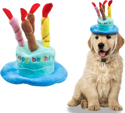 Dog Birthday Hat, Soft Plush Pet Birthday Cake Hat with 5 Colored Candles Cute Cat Birthday Party Hat for Pet V1259-DP01-A-4114