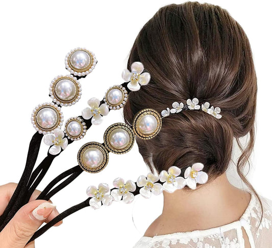 Hair Bun Maker, Deft Bun, 4PCS Women Magic Hair Bun Maker with Peal and Flower, Magic Twist Hairpin Lazy V1259-DP01-A-4115