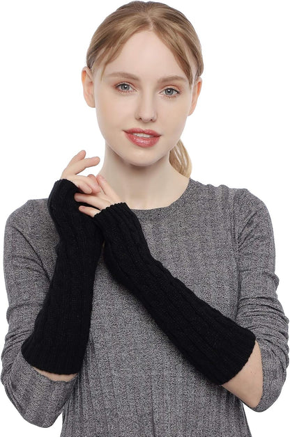 Flammi Women Cable Knit Arm Warmer Fingerless Gloves Thumb Hole Gloves Mittens (1 Pair) V1259-DP01-A-4116