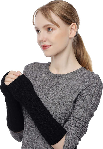 Flammi Women Cable Knit Arm Warmer Fingerless Gloves Thumb Hole Gloves Mittens (1 Pair) V1259-DP01-A-4116