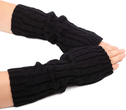 Flammi Women Cable Knit Arm Warmer Fingerless Gloves Thumb Hole Gloves Mittens (1 Pair) V1259-DP01-A-4116